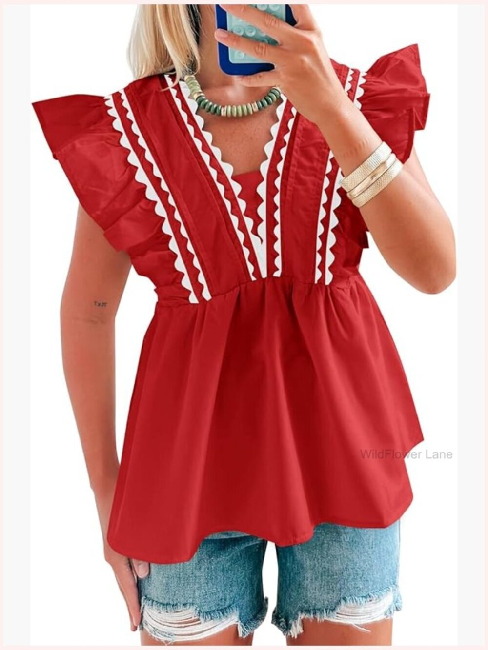 Babydoll Peplum Top Ruffle Cap Sleeve V Neck Blouse Dressy Cute Pleated Shirt
